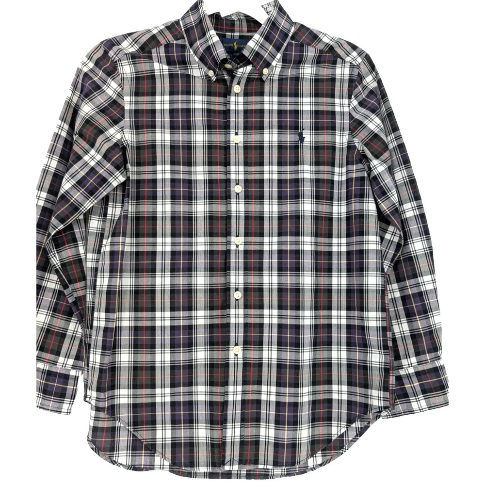 Ralph Lauren Kids‎ Boys Purple Plaid Button Down Shirt Size M 10-12 Long Sleeve